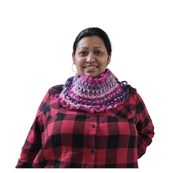 8-way Crochet Scarf Chuncky Cupcakes Blackberry Sorbet Color Winter handmade - Picture 11 of 17